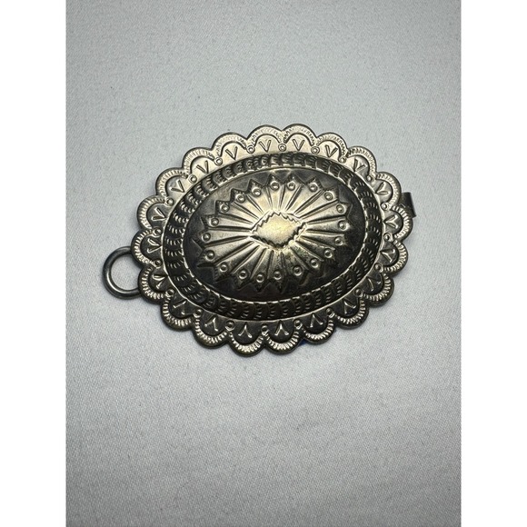 Accessories - Vintage Western Stamped Metal Concho Slide Oval Sunburst Scalloped Scarf Bolo